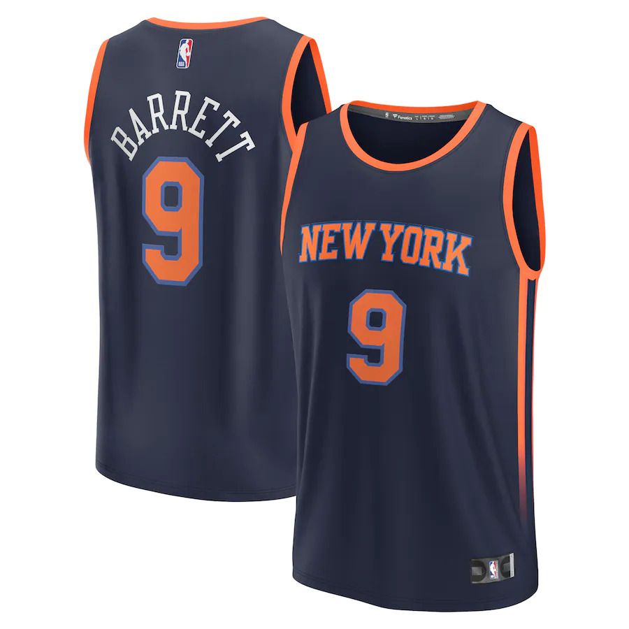 Men New York Knicks #9 RJ Barrett Fanatics Branded Navy Statement Edition 2022-23 Fast Break Replica NBA Jersey